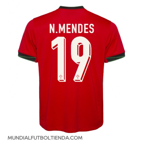 Camiseta Portugal Nuno Mendes #19 Primera Equipación Replica Eurocopa 2024 mangas cortas